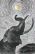 „Under the Moon and Star“ – Signiertes Gemälde eines Elefanten und Mondes von Thaialnd