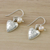Cultured pearl dangle earrings, 'Fabulous Hearts' - Cultured Pearl and Silver Heart Earrings from Thailand (image 2b) thumbail