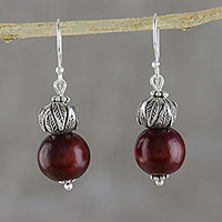 Silver dangle earrings, 'Leafy Cages' - Karen Silver Leaf Motif Dangle Earrings from Thailand
