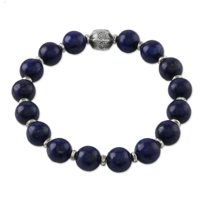 Stretch-Armband mit Lapislazuli-Perlen - Karen-Armband aus Silber und Lapislazuli-Perlen aus Thailand