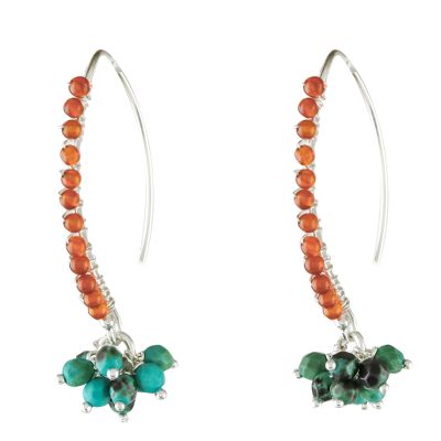 Carnelian beaded dangle earrings, 'Dancing Gleam' - Carnelian and Calcite Beaded Dangle Earrings from Thailand