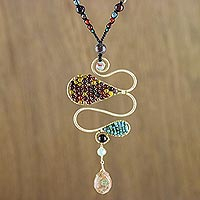 Multi-gemstone pendant necklace, 'Bohemian Delicacy'