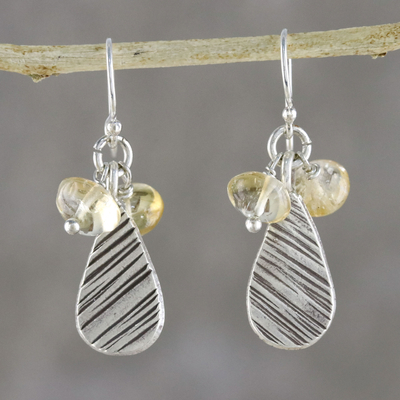 Citrine dangle earrings, 'Lucky Texture' - Citrine and Karen Silver Dangle Earrings from Thailand