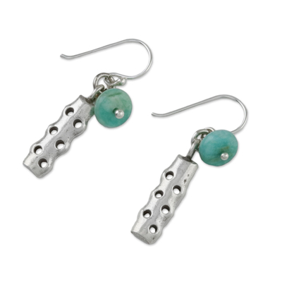 Amazonite dangle earrings, 'Cool Modernity' - Amazonite and Karen Silver Modern Earrings from Thailand