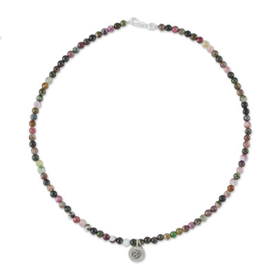 Tourmaline beaded pendant necklace, 'Beautiful Om' - Tourmaline Om Beaded Pendant Necklace from Thailand