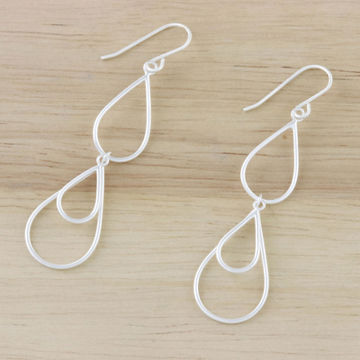 Sterling silver dangle earrings, 'Cute Drops' - Drop Motif Sterling Silver Dangle Earrings from Thailand