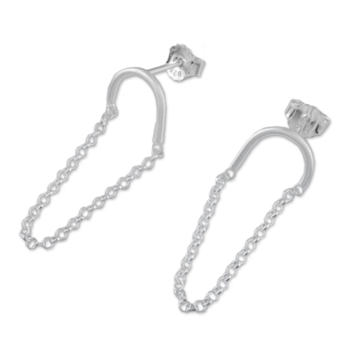 Sterling silver dangle earrings, 'Chain Drop' - Rolo Chain Sterling Silver Dangle Earrings from Thailand