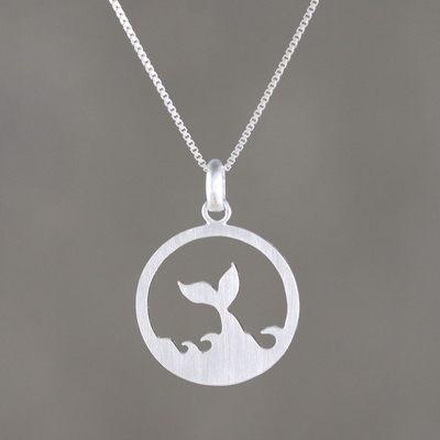 Sterling silver pendant necklace, 'The Whale' - Whale-Themed Sterling Silver Pendant Necklace from Thailand