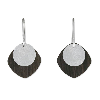 Sterling silver and wood dangle earrings, 'Simple and Sophisticated' - Sterling Silver and Wood Dangle Earrings from Thailand