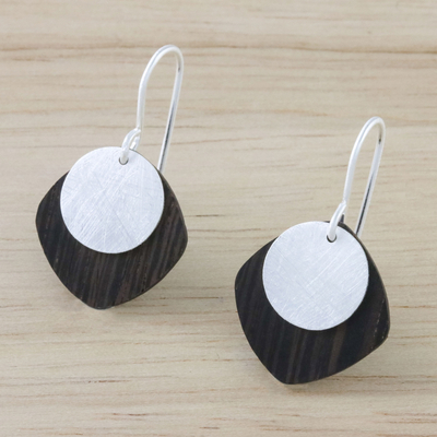 Sterling silver and wood dangle earrings, 'Simple and Sophisticated' - Sterling Silver and Wood Dangle Earrings from Thailand