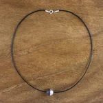 Sterling silver and wood pendant necklace, 'Elegant Half' - Sterling Silver and Wood Pendant Necklace from Thailand