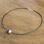 Sterling silver and wood pendant necklace, 'Elegant Half' - Sterling Silver and Wood Pendant Necklace from Thailand