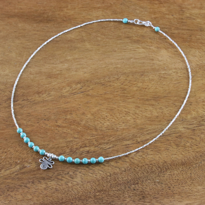 Silver beaded pendant necklace, 'Spring Season' - Karen Silver Pendant Necklace from Thailand