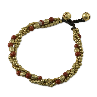 Jasper beaded torsade bracelet, 'Musical Love' - Jasper and Brass Beaded Torsade Bracelet from Thailand