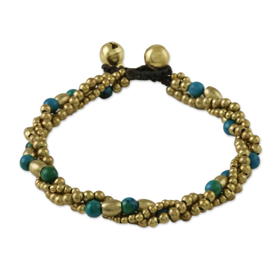 Serpentine and Brass Beaded Torsade Bracelet from Thailand