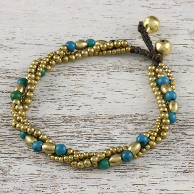 Serpentine beaded torsade bracelet, 'Musical Love' - Serpentine and Brass Beaded Torsade Bracelet from Thailand