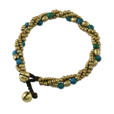 Serpentine beaded torsade bracelet, 'Musical Love' - Serpentine and Brass Beaded Torsade Bracelet from Thailand