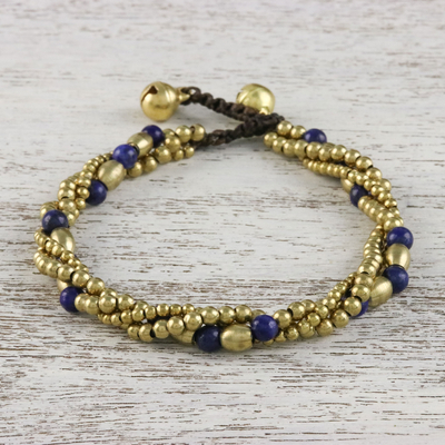Lapis lazuli beaded torsade bracelet, 'Musical Love' - Lapis Lazuli and Brass Beaded Torsade Bracelet from Thailand