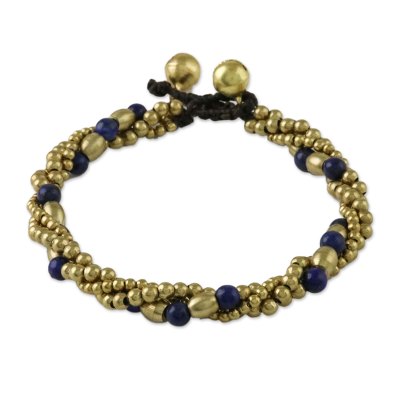 Lapis lazuli beaded torsade bracelet, 'Musical Love' - Lapis Lazuli and Brass Beaded Torsade Bracelet from Thailand