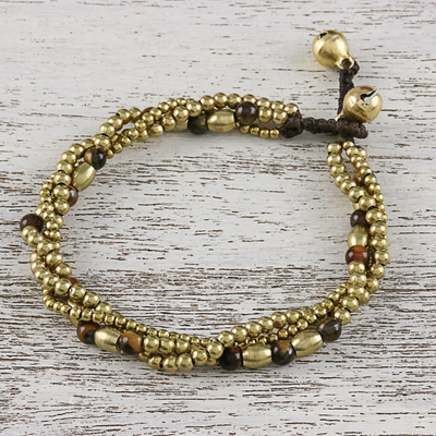 Torsade-Armband mit Tigerauge-Perlen - Torsade-Armband aus Tigerauge und Messingperlen aus Thailand