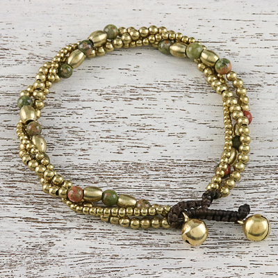 Torsade-Armband aus Unakit-Perlen - Armband aus Unakit und Messingperlen