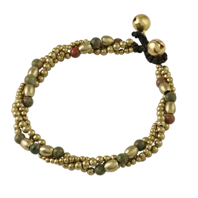 Torsade-Armband aus Unakit-Perlen - Armband aus Unakit und Messingperlen