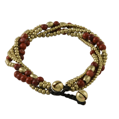 Jasper beaded torsade bracelet, 'Elegant Celebration' - Jasper and Brass Adjustable Beaded Bracelet from Thailand