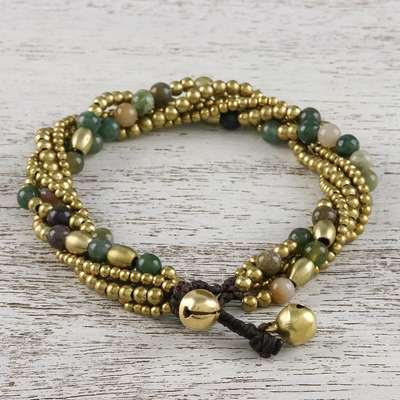 Agate beaded torsade bracelet, 'Elegant Celebration' - Agate and Brass Adjustable Beaded Bracelet from Thailand