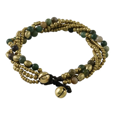 Agate beaded torsade bracelet, 'Elegant Celebration' - Agate and Brass Adjustable Beaded Bracelet from Thailand