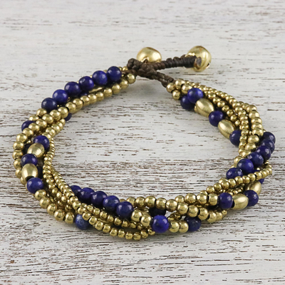 Lapis lazuli beaded torsade bracelet, 'Elegant Celebration' - Lapis Lazuli Adjustable Beaded Bracelet from Thailand
