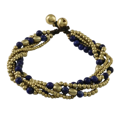 Lapis lazuli beaded torsade bracelet, 'Elegant Celebration' - Lapis Lazuli Adjustable Beaded Bracelet from Thailand