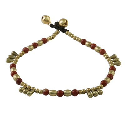 Jasper and Brass Beaded Anklet from Thailand