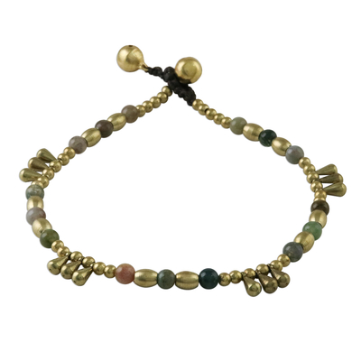 Agate beaded anklet, 'Musical Wanderer' - Agate and Brass Beaded Anklet from Thailand