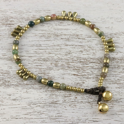 Agate beaded anklet, 'Musical Wanderer' - Agate and Brass Beaded Anklet from Thailand