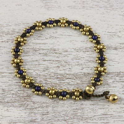 Lapis lazuli beaded anklet, 'Musical Dream' - Lapis Lazuli Adjustable Beaded Anklet from Thailand