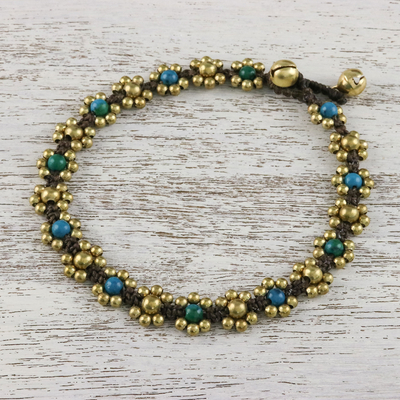 Serpentine beaded anklet, 'Musical Dream' - Serpentine Adjustable Beaded Anklet from Thailand