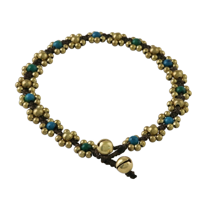 Serpentine beaded anklet, 'Musical Dream' - Serpentine Adjustable Beaded Anklet from Thailand