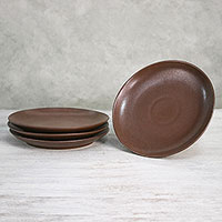 Platos de ensalada de cerámica, 'Simple Meal' (juego de 4) - Platos de ensalada de cerámica en marrón de Tailandia (juego de 4)