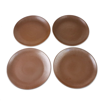 Ceramic salad plates, 'Simple Meal' (set of 4) - Ceramic Salad Plates in Brown from Thailand (Set of 4)