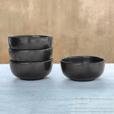Keramikschalen, (4er-Set) - Schwarze Keramikschalen aus Thailand (4er-Set)