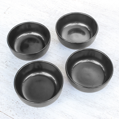 Ceramic bowls, 'Subtle Flavor' (set of 4) - Black Ceramic Bowls from Thailand (Set of 4)