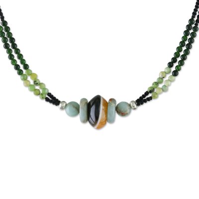 Multi-gemstone beaded pendant necklace, 'Elegant Cosmos' - Multi-Gemstone Beaded Pendant Necklace from Thailand