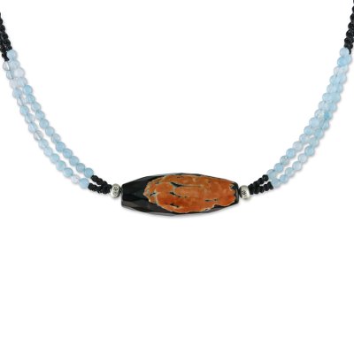 Agate and quartz beaded pendant necklace, 'Summer Flame' - Agate and Quartz Beaded Pendant Necklace from Thailand