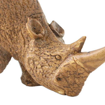 Escultura de madera - Escultura de rinoceronte de madera Raintree de Tailandia