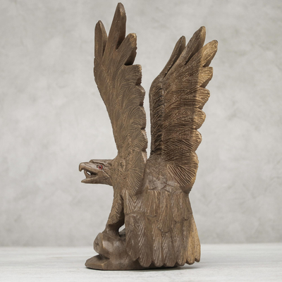 Wood sculpture, 'The Eagle' (right) - Right-Facing Wood Eagle Sculpture from Thailand