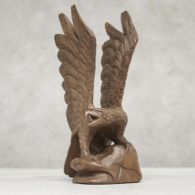 Wood sculpture, 'The Eagle' (left) - Left-Facing Wood Eagle Sculpture from Thailand