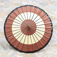 Saa paper parasol, 'Brown Target' - Handmade Saa Paper Parasol in Brown from Thailand