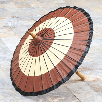 Saa paper parasol, 'Brown Target' - Handmade Saa Paper Parasol in Brown from Thailand