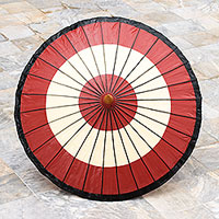 Saa paper parasol, 'Red Target' - Handmade Saa Paper Parasol in Red from Thailand