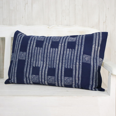 Batik cotton pillow sham, 'Indigo Forever' - Infinity Motif Batik Cotton Pillow Sham from Thailand
